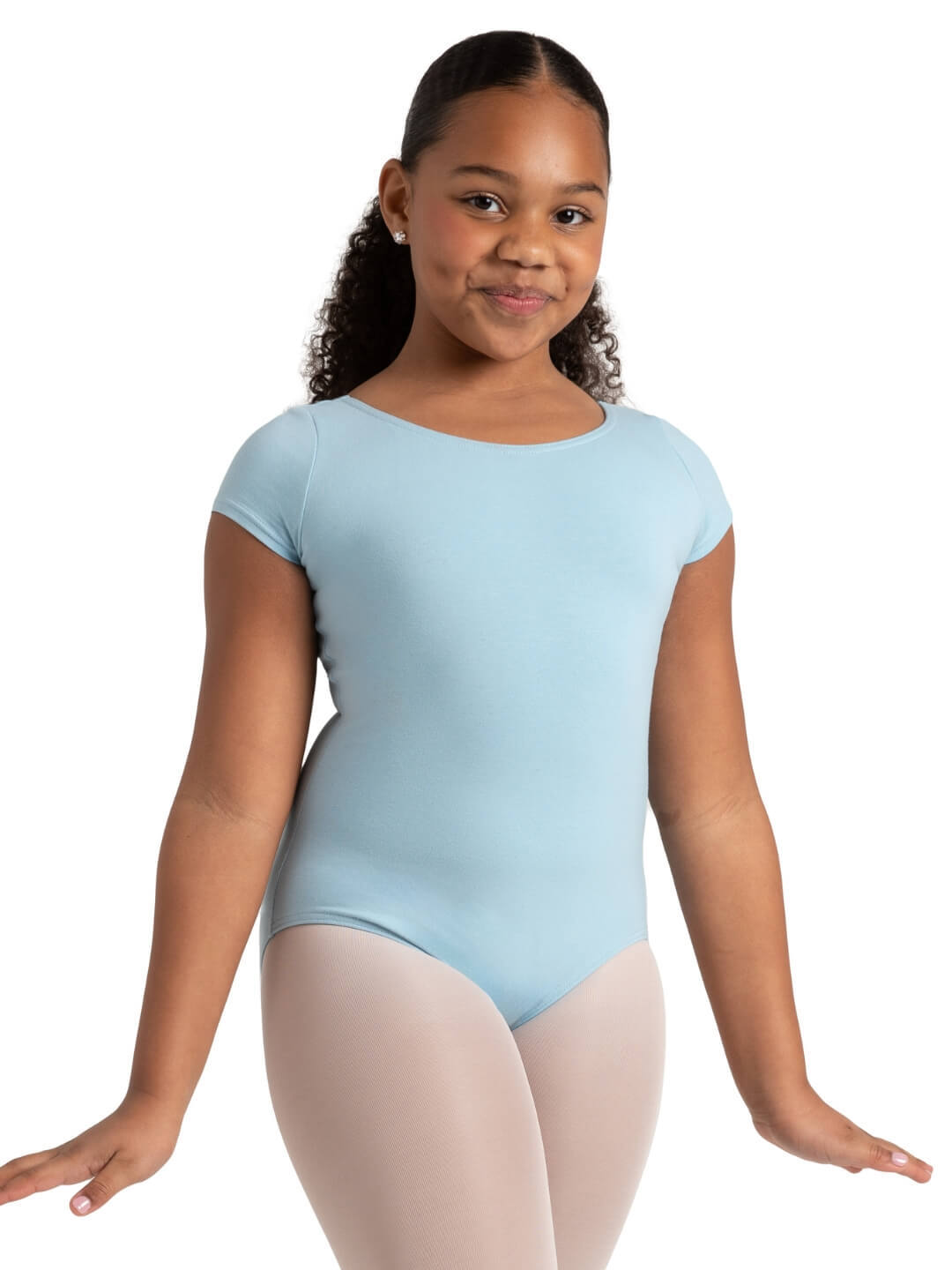Short Sleeve Leotard for Girls - light blue